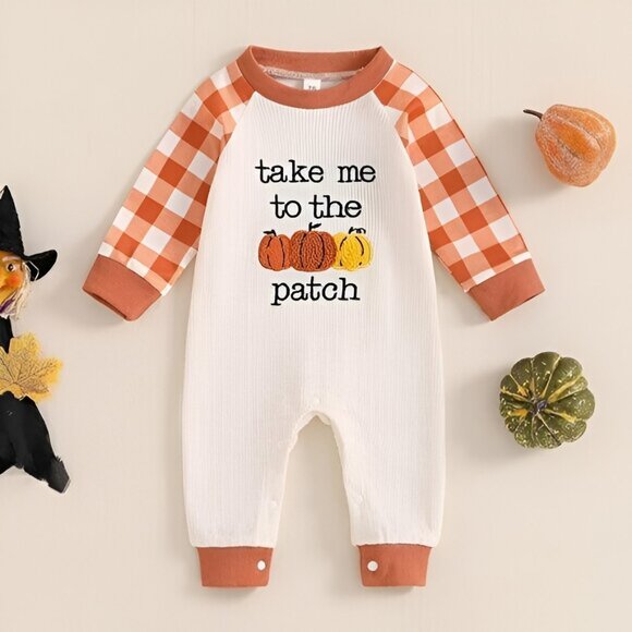 5/$20 NEW 12M Infants Take Me To the Pumpkin Patch Embroidered Jumpsuit - Picture 1 of 8